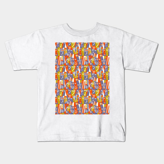 Cubist ethnic faces Kids T-Shirt by Remotextiles